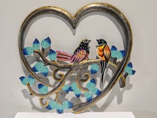 Ölfass Wanddekoration 2 Vögel in Herz bunt 34cm eliassen.co.uk 4