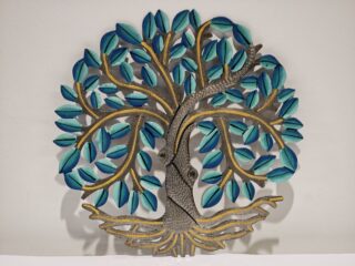 Ölfass Wanddekoration Baum des Lebens blaues Blatt dicker Stamm 20cm