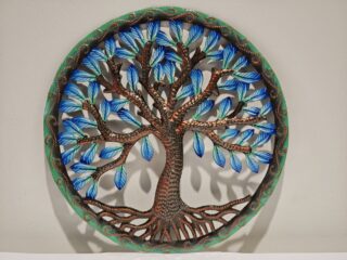 Ölfass Wanddekoration Baum des Lebens blaues Blatt eingekreist 20cm