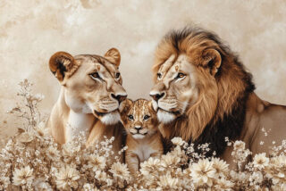 Glasmalerei Löwe Familie in Blumen - Eliassen.nl