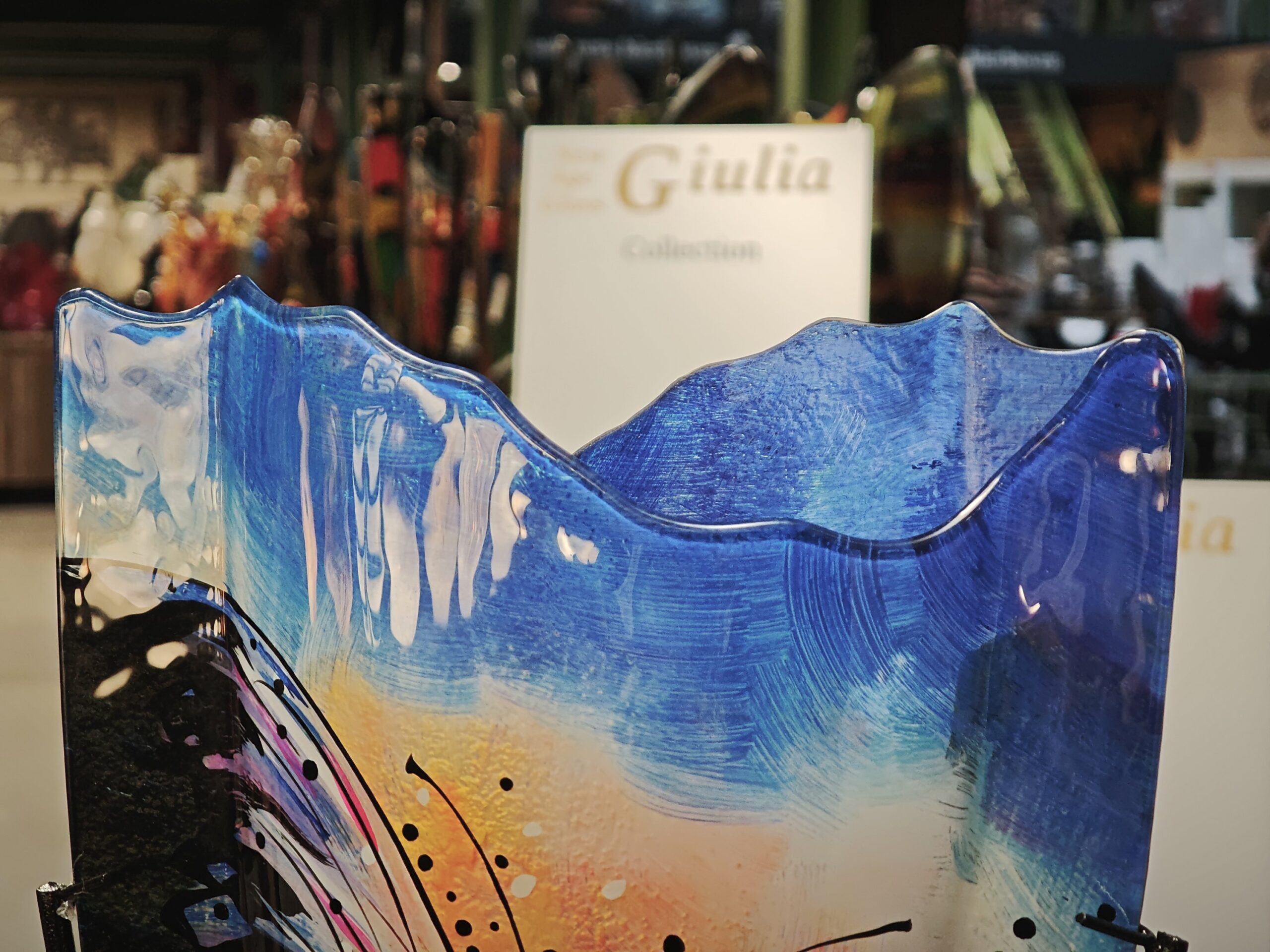 Hohe Glasvase mit geripptem Rand Butterfly 48cm