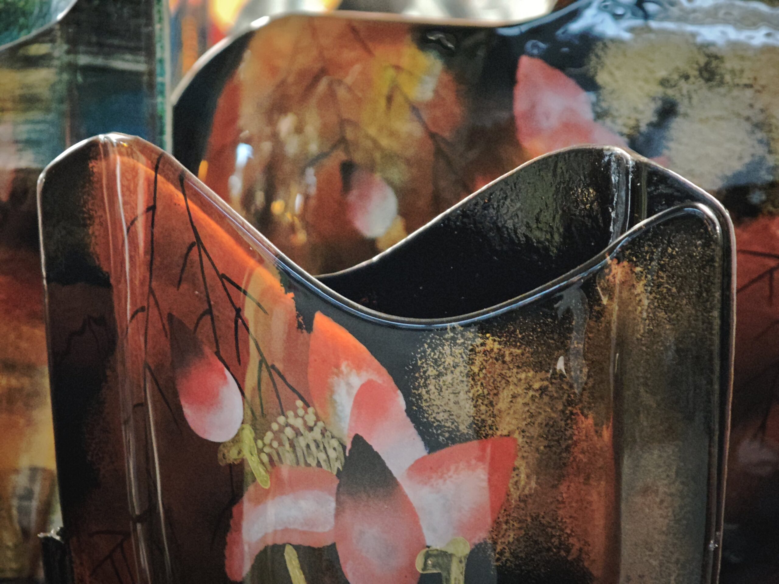 Glass vase high Leafs 37cm