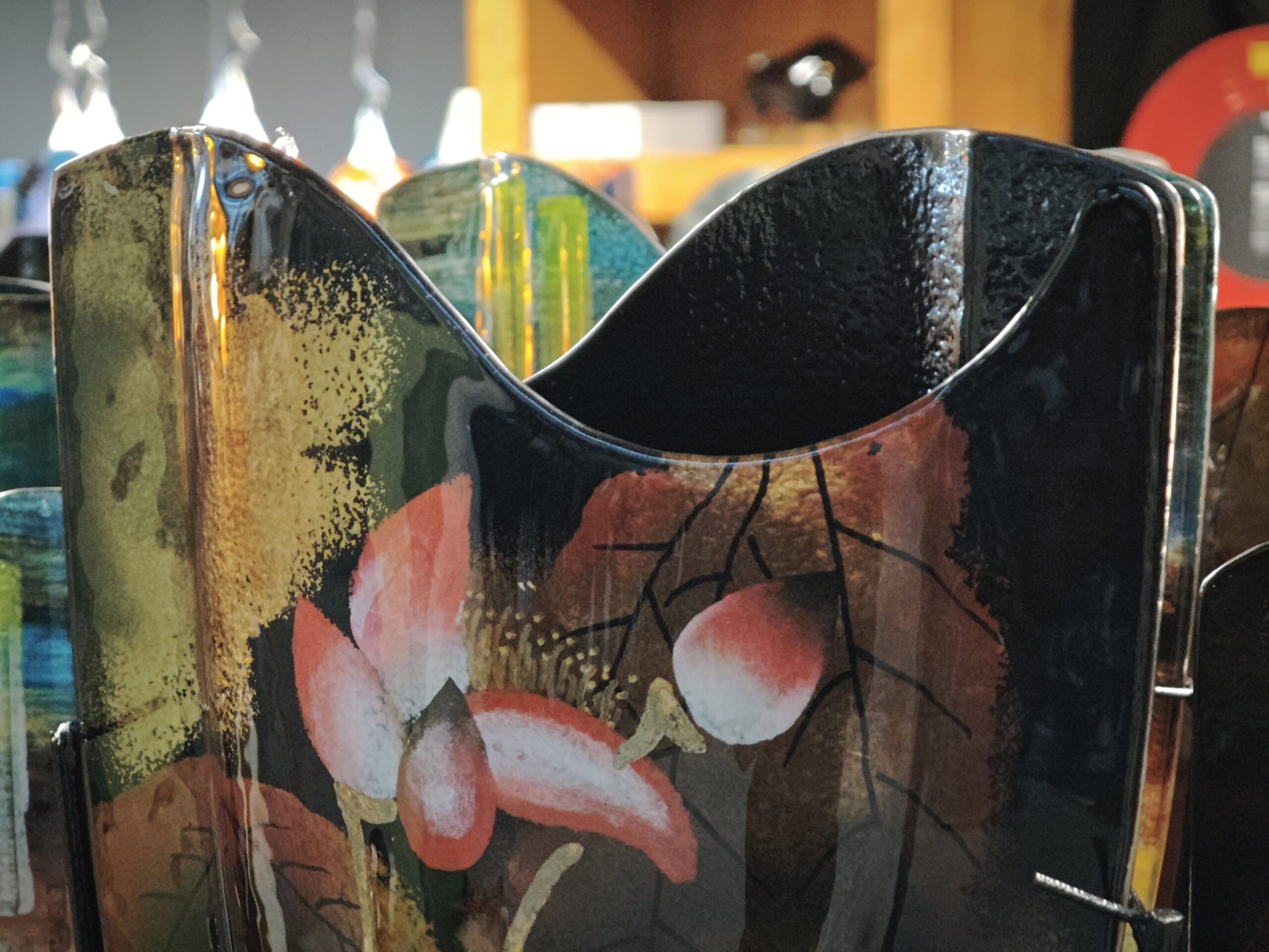 Glass vase high Leafs 48cm