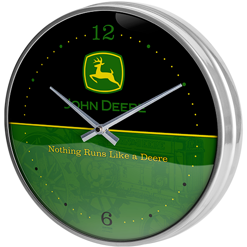Clock round metal vintage mancave John Deere dark 31cm