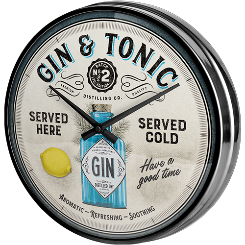 Klok rond metaal vintage mancave Gin & Tonic 31cm