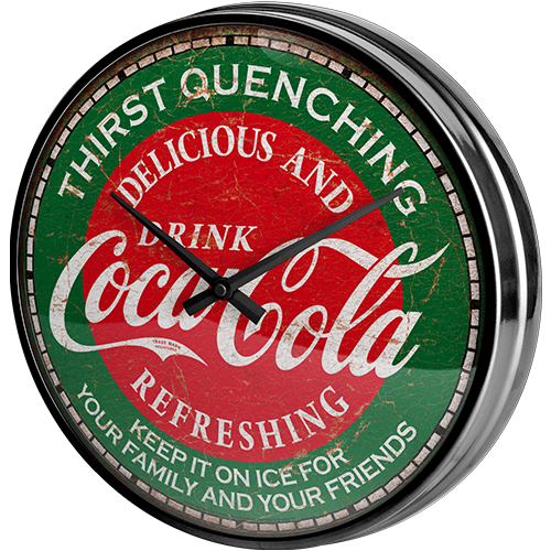 Klok rond metaal vintage mancave Coca Cola groen 31cm