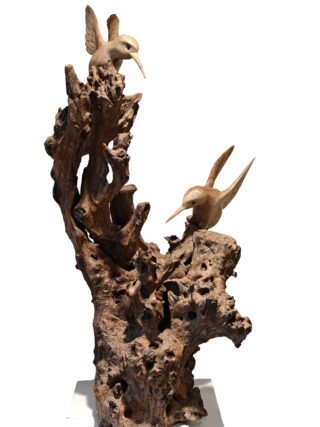 Beeld hout 2 Kolibries op stam 93cm eliassen.nl 4