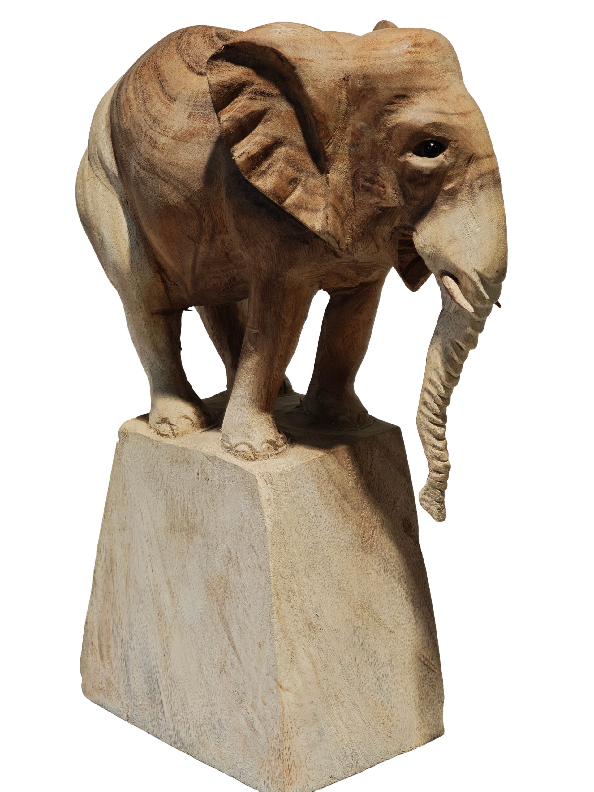 Beeld hout Olifant op blok 47cm eliassen.nl