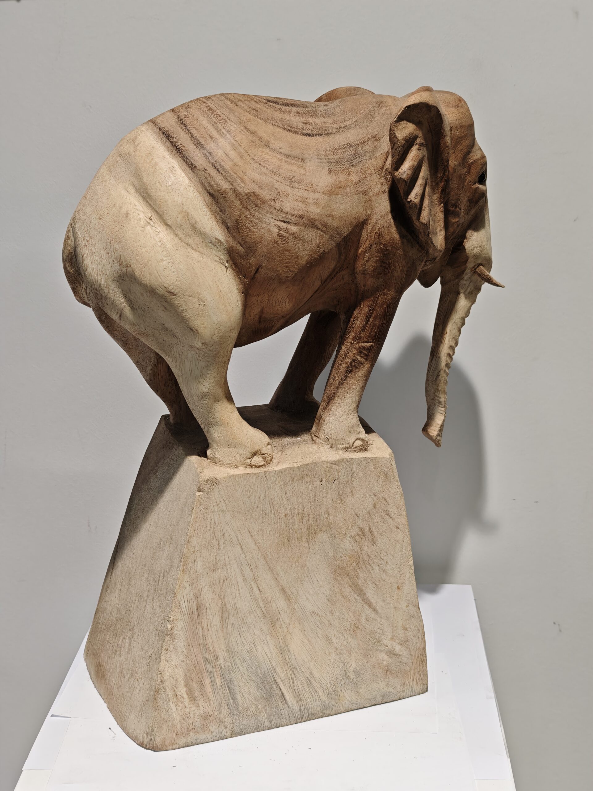 Beeld hout Olifant op blok 47cm eliassen.nl