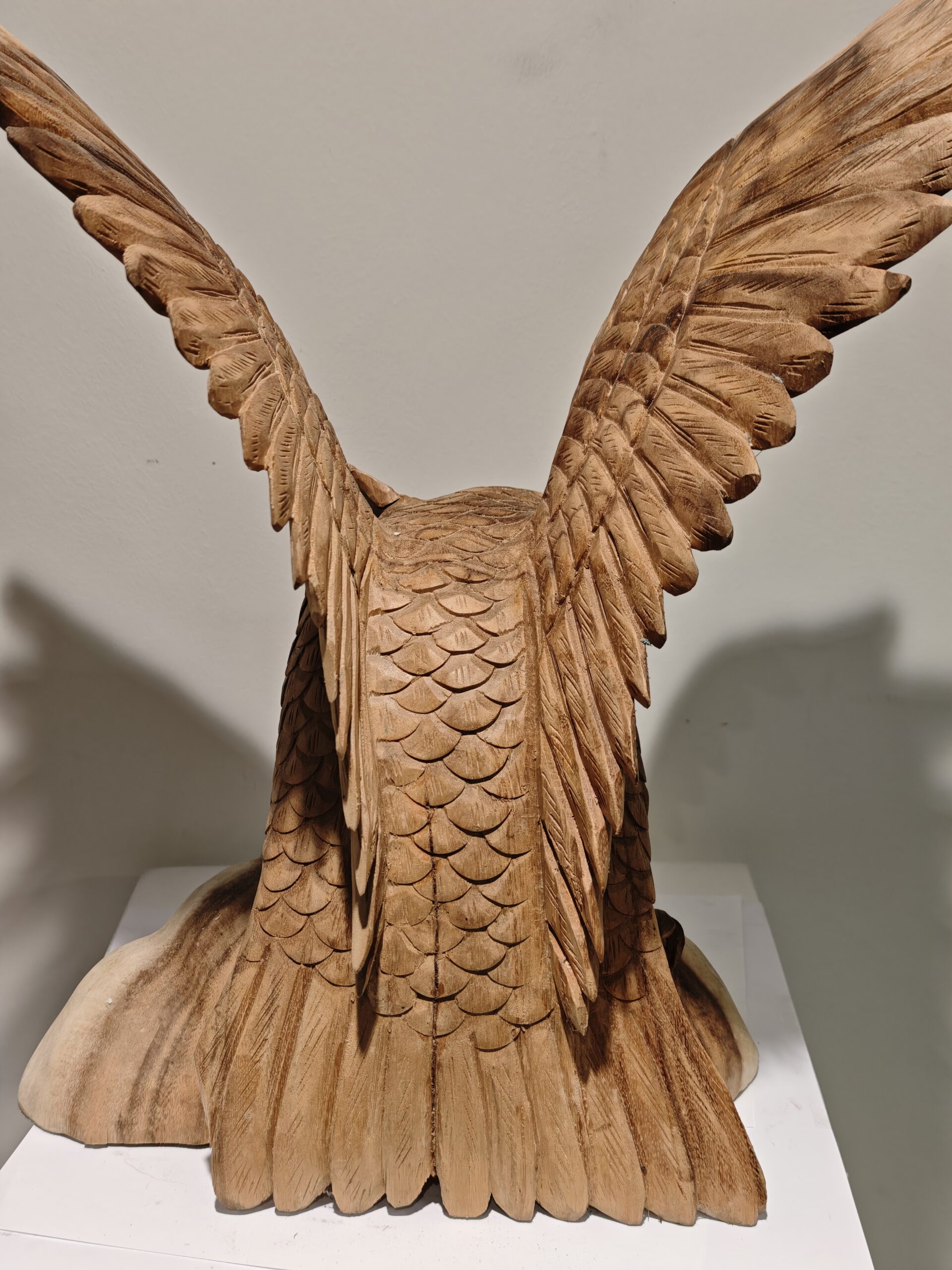 Beeld hout uil met vleugels open 50cm eliassen.nl