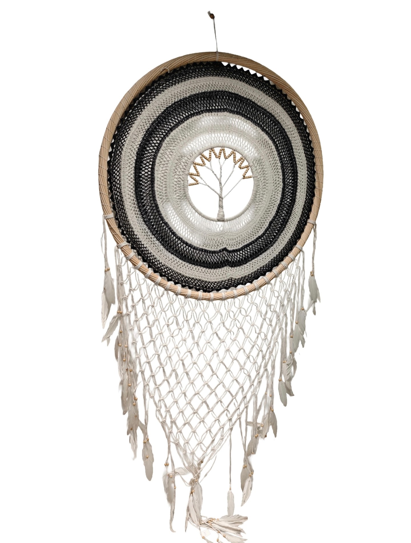 Droomvanger zwart wit levensboom 100cm dia eliassen.nl