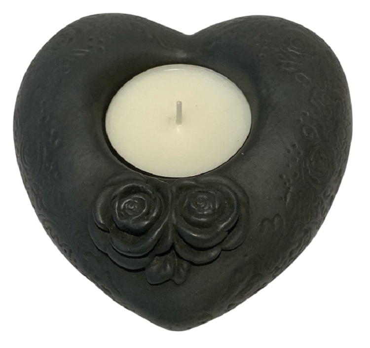 Gedenkstein Herz aus Wachs 2 Rosen 15cm