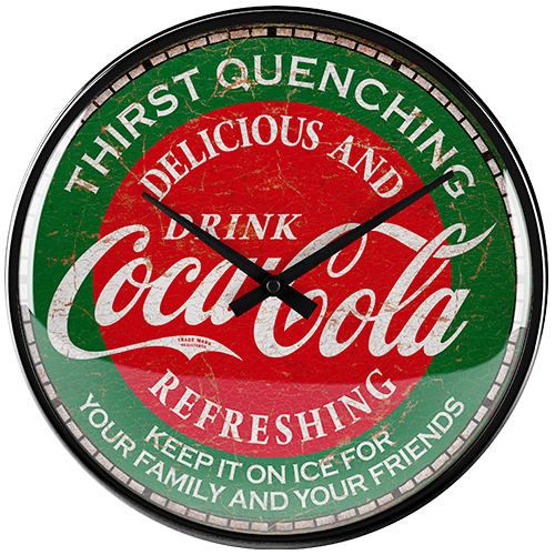 Klok rond metaal vintage mancave Coca Cola groen 31cm