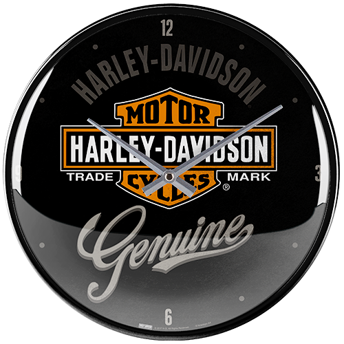 Clock round metal vintage mancave Harley Davidson black 31cm