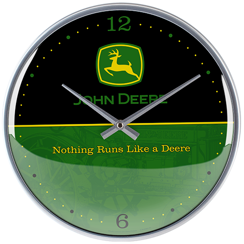 Clock round metal vintage mancave John Deere dark 31cm