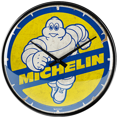 Clock round metal vintage mancave Michelin 31cm