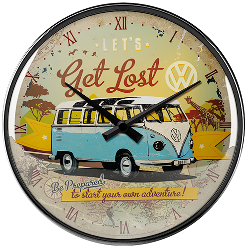 Clock round metal vintage mancave metal Volkswagen bus 31cm