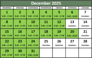 Openingstijden eliassen december 2025