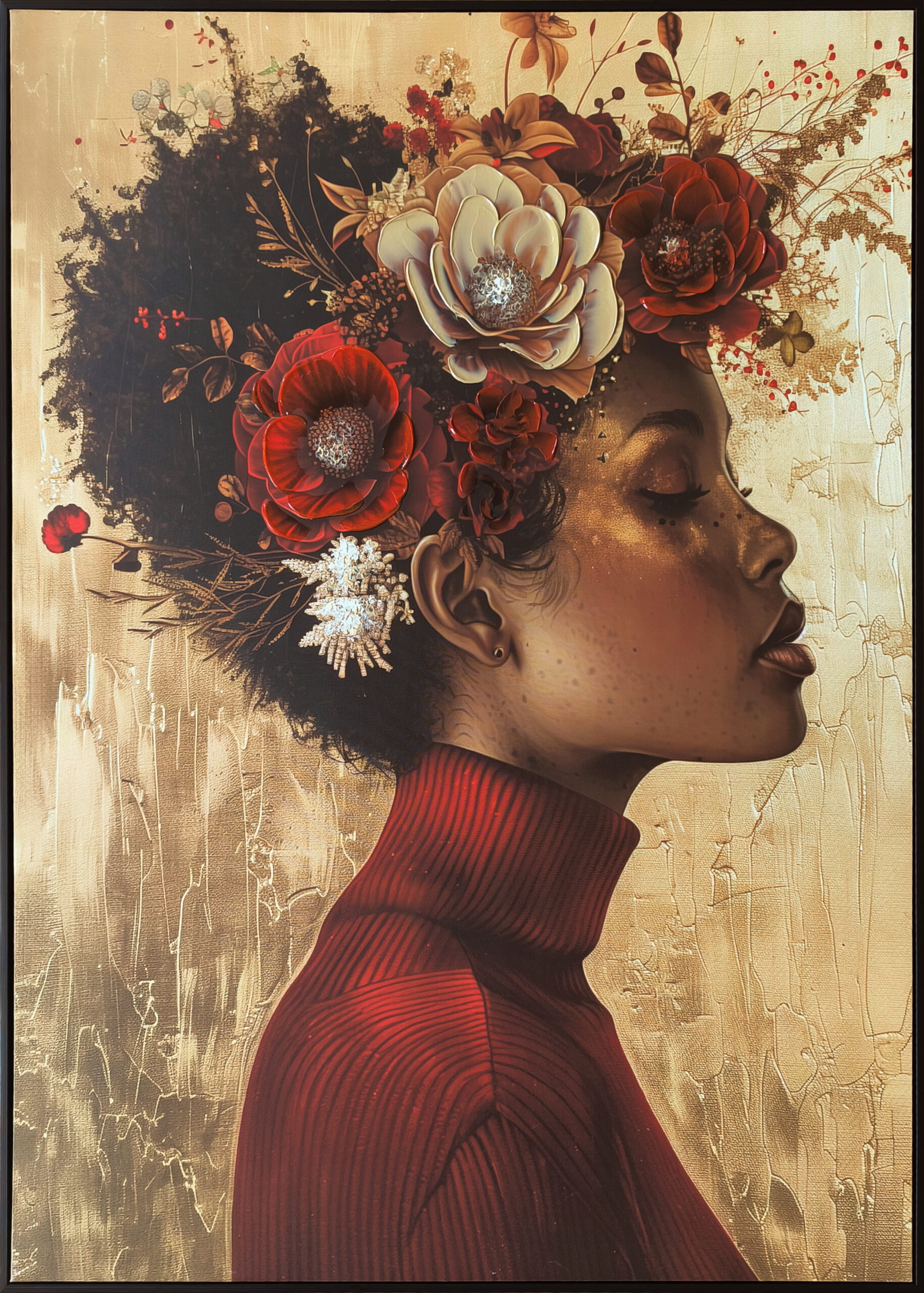 canvas woman flower wreath - Eliassen.nl