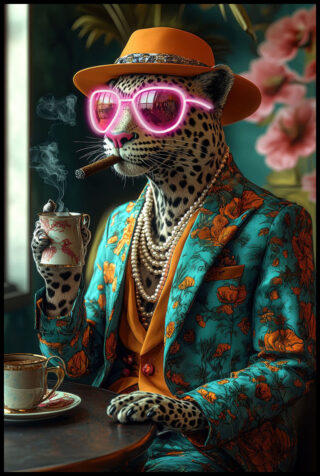 Glasmalerei mit led Panther mit Brille - Eliassen.nl