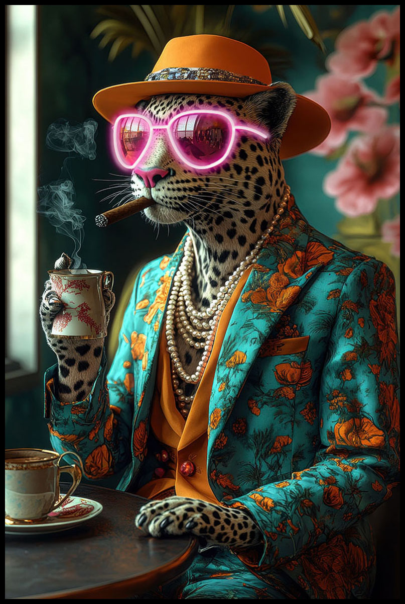 glass painting with led panther with glasses - Eliassen.nl