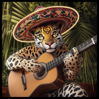 Glasmalerei mit Bleipanther mit Gitarre - Eliassen.nl