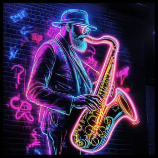 Glasmalerei mit LED-Saxophon - Eliassen.nl