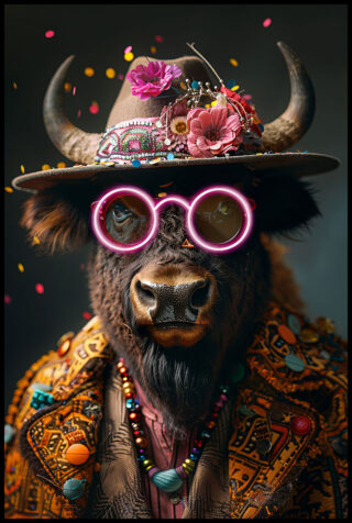 Glasmalerei mit LED-Beleuchtung Stier mit Brille - Eliassen.nl