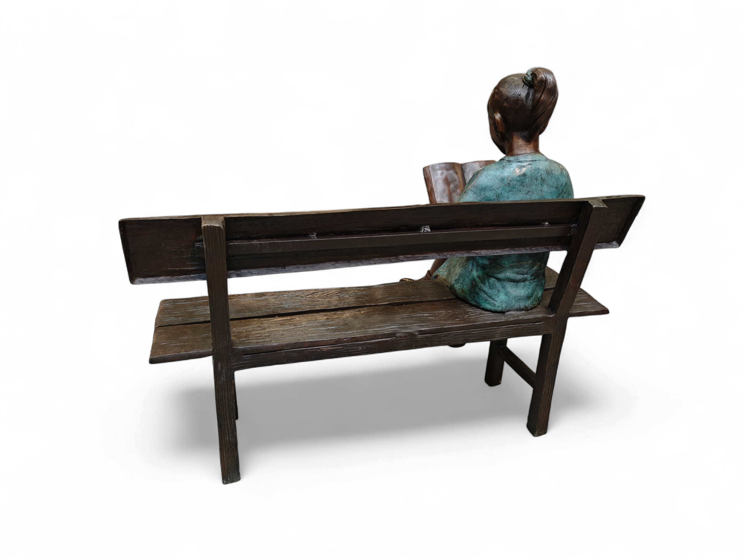 Reading girl on bench bronze 111cm