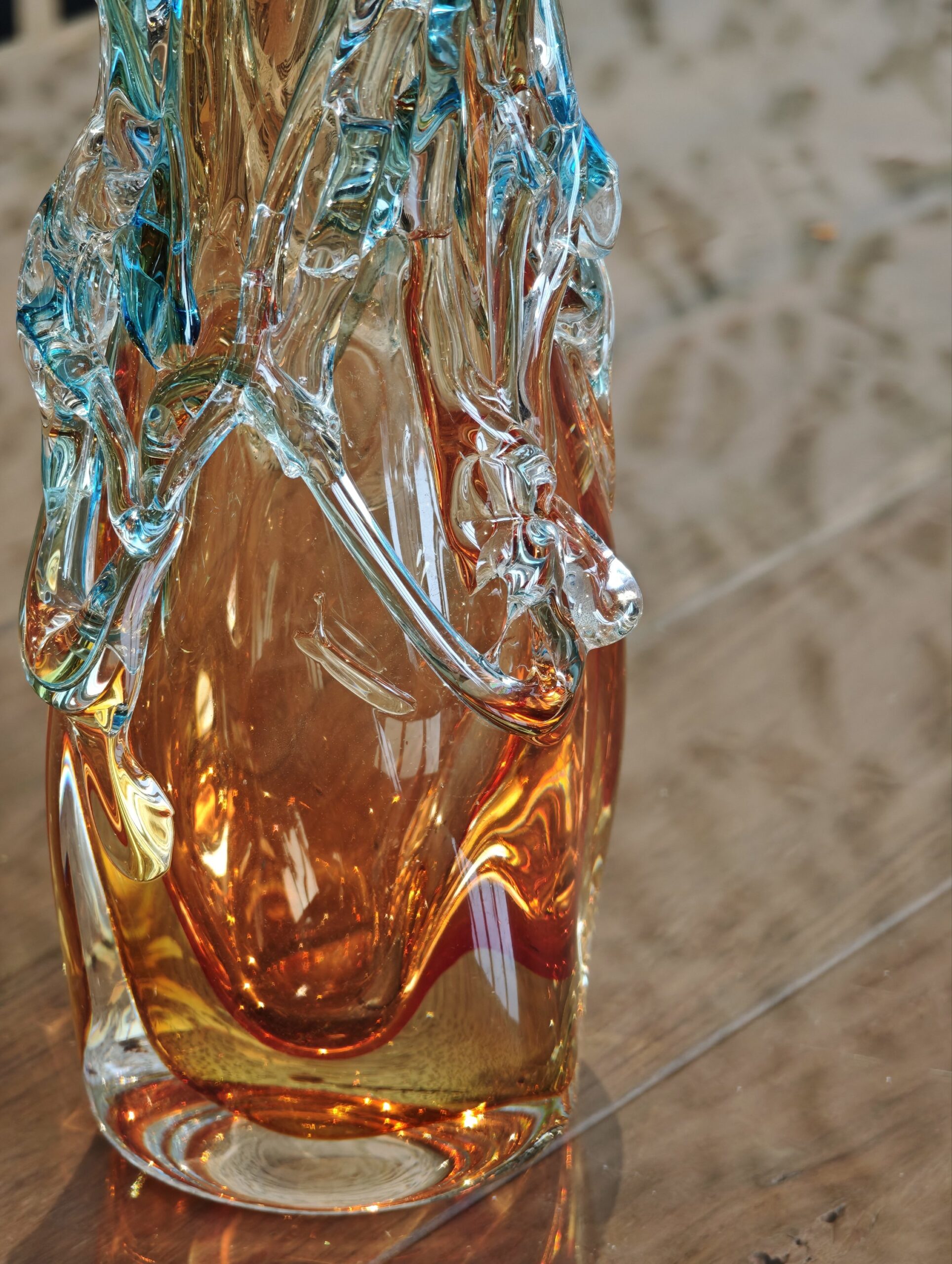 Colored glass vase blue yellow Aqua Eruption 46cm