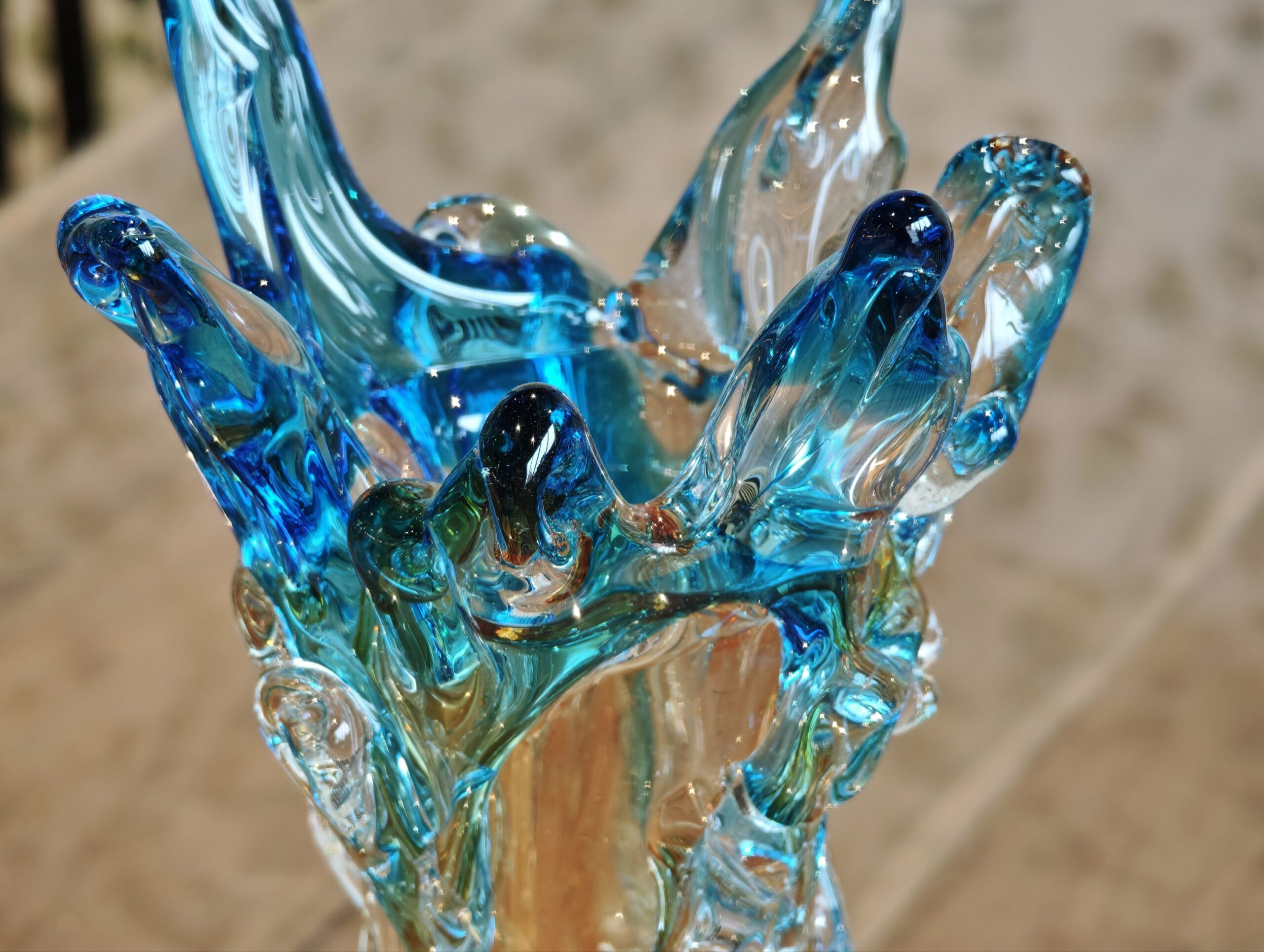 Colored glass vase blue yellow Aqua Eruption 46cm