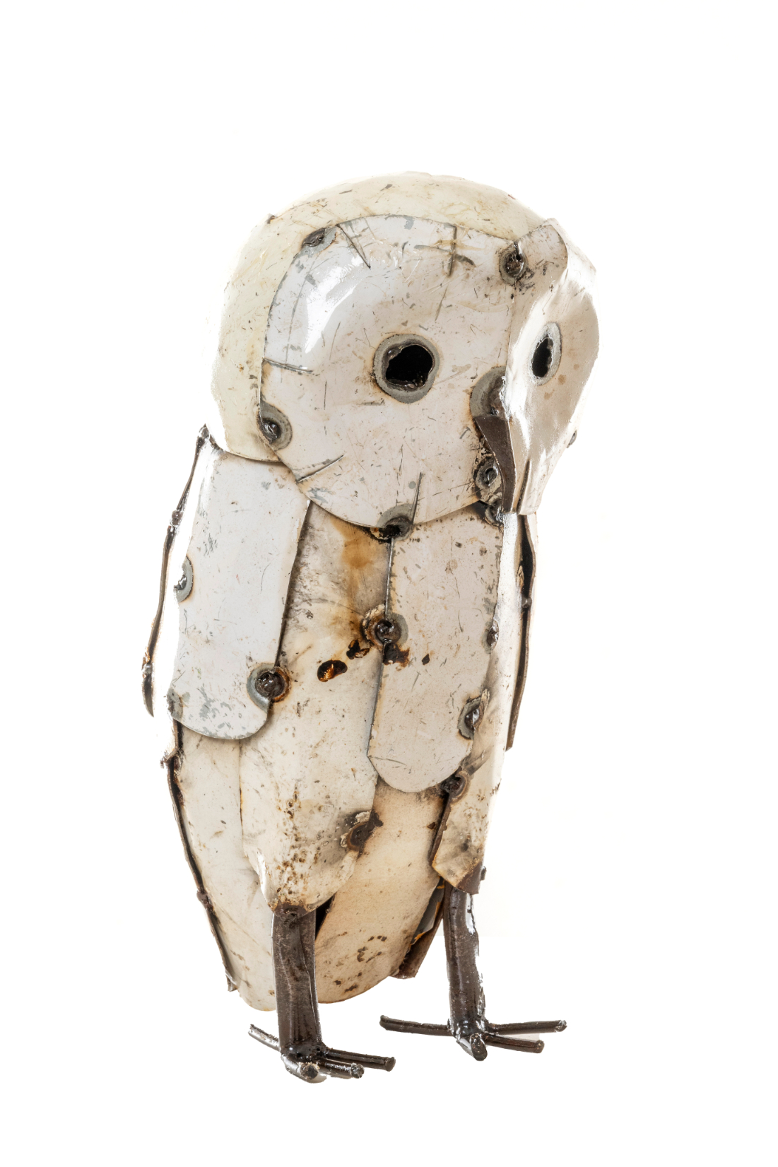 Owl standing with feathers metal white 20cm