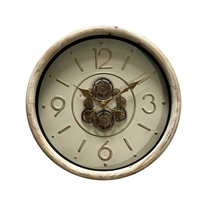Cog clock round Dehli 50cm gold-ecru
