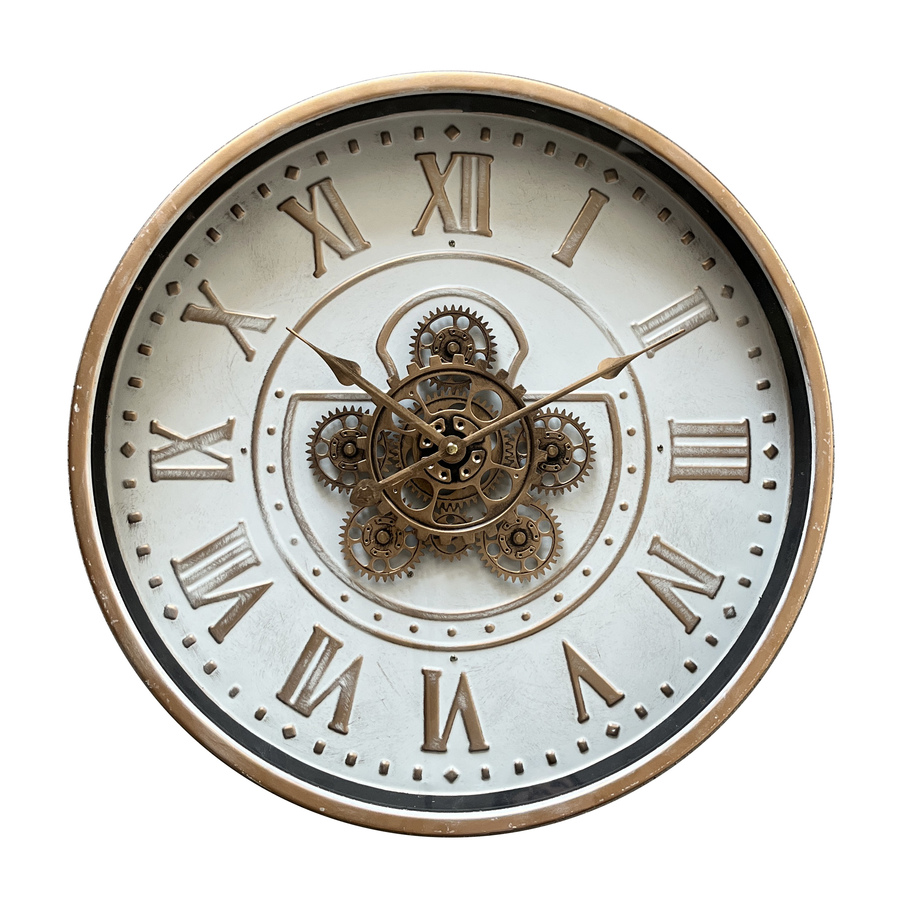 Cog clock round Romani 45cm gold-white
