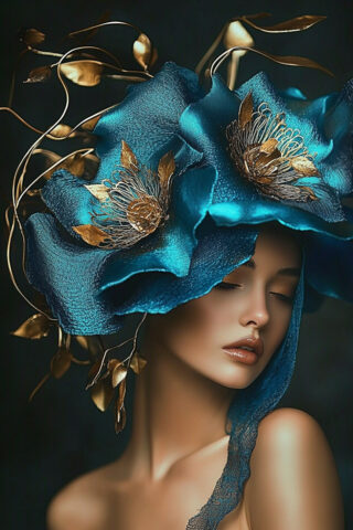 Glasmalerei schöne Frau in Gold und Blau - Eliassen.de