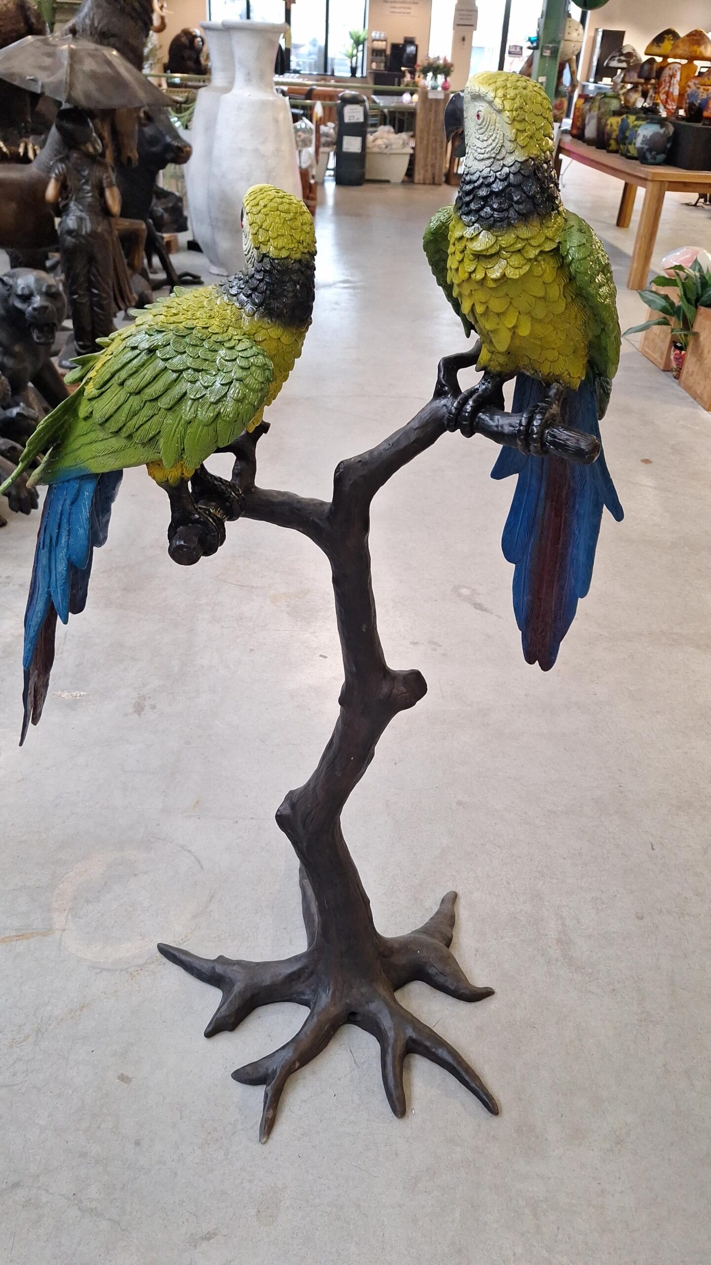 2 Aras auf Ast Bronze 142cm