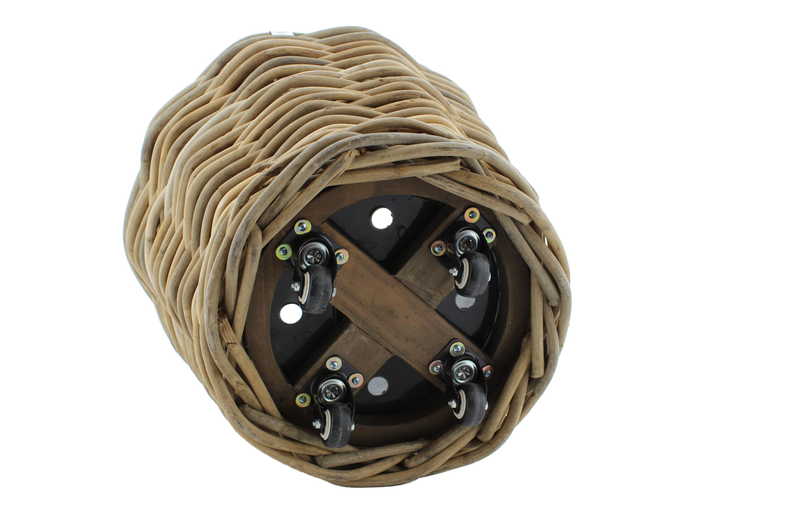 Drypot Sawah runder hoher Korb aus dickem Rattan 70cm mit Rädern