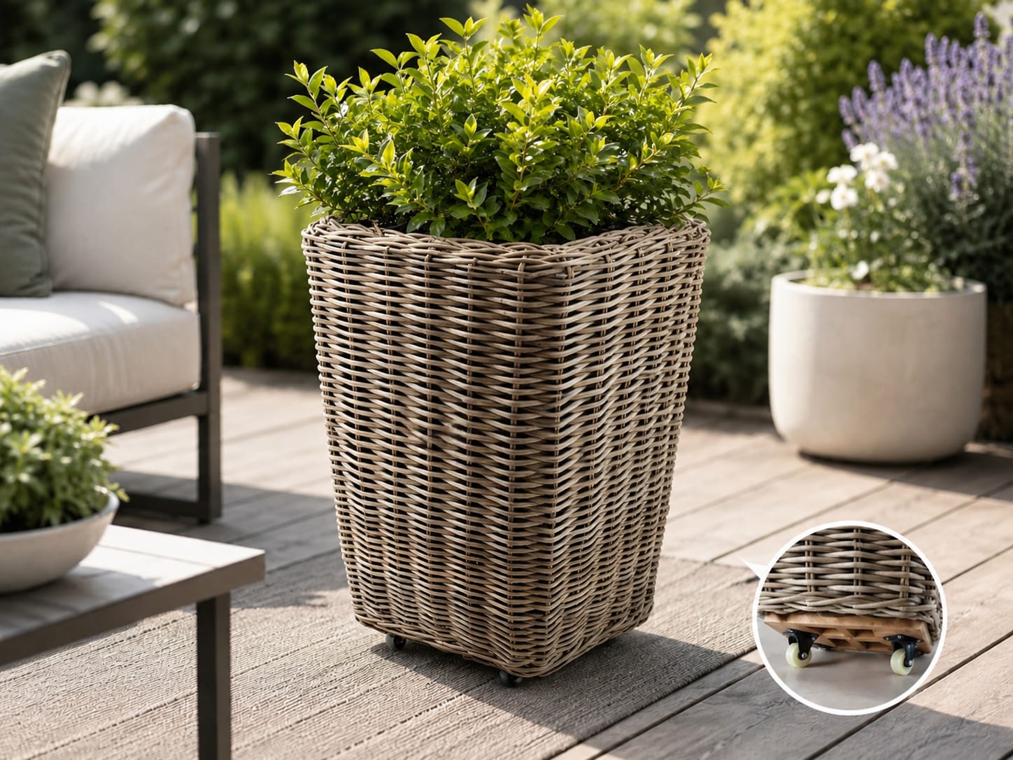 Drypot Daniela vierkante mand rotan 85cm met wielen