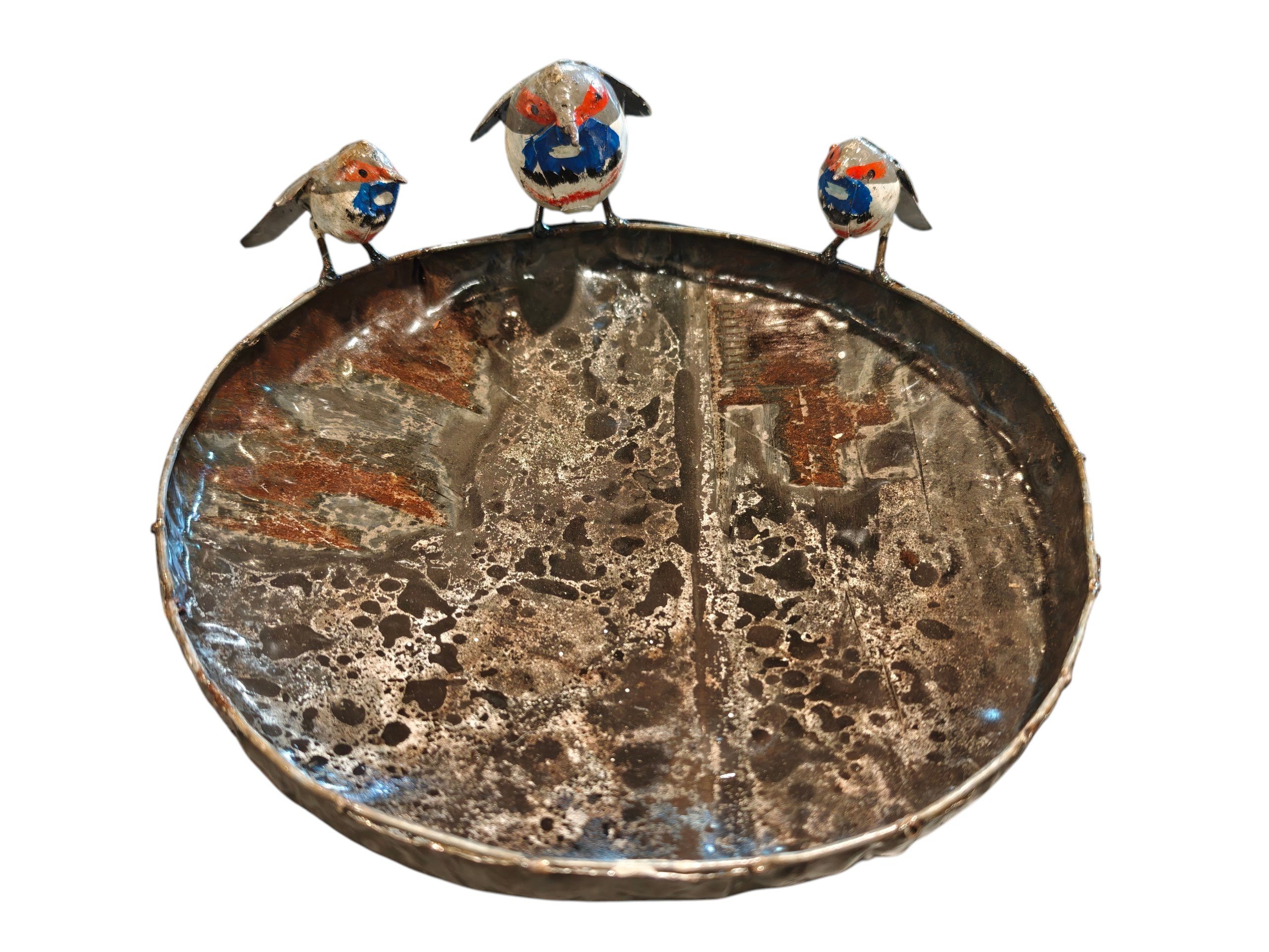 Vogeldrinkschaal met drie vogels 28cm