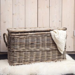 Korb mit Klappe Rattan grau 62cm - Eliassen.nl