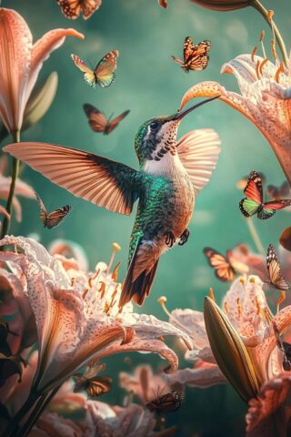 Glasschilderij kolibrie in de bloemen - Eliassen.nl