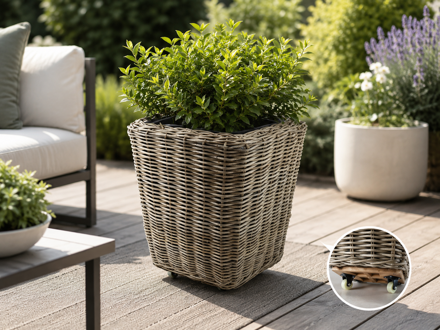 Rotan mand met wielen - Eliassen.nl