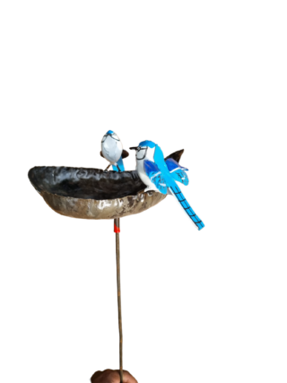 Vogelvoerderschaal op pin hartvorm 2 Blauwe gaai Eliassen.nl Zimba za409489