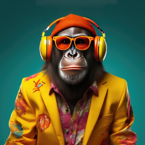 glass painting monkey in yellow suit - Eliassen.nl