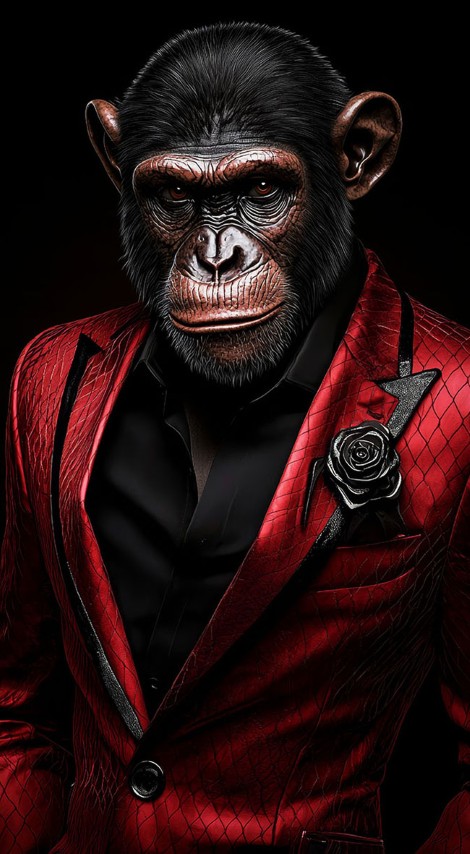 Glasmalerei Affe im roten Anzug - Eliassen.nl