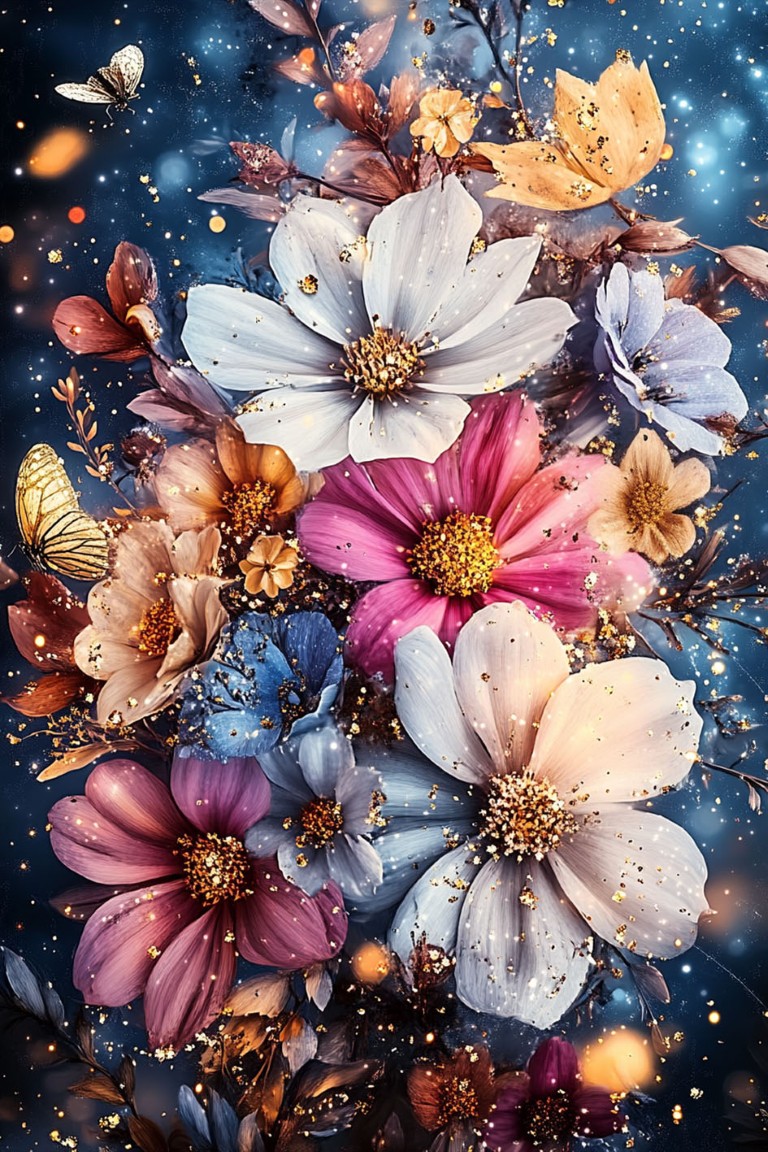 glasschilderij bloemen in de glitters - Eliassen.nl