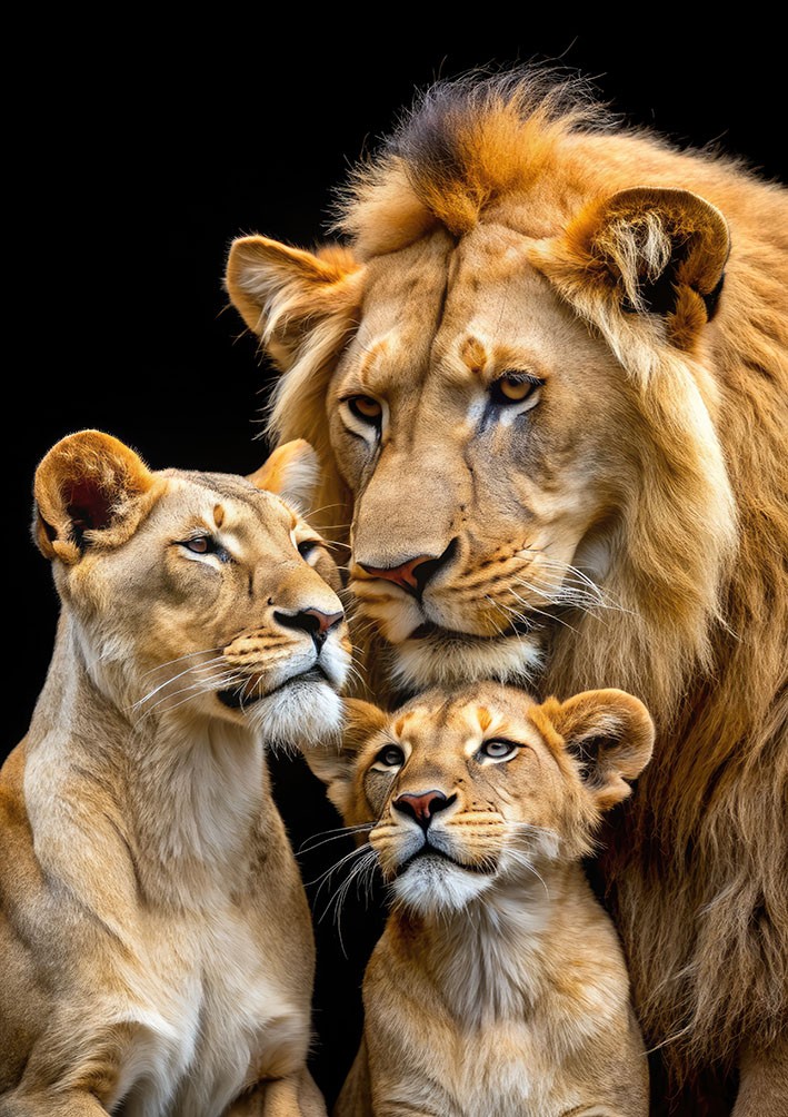 Glass painting lion family black background - Eliassen.nl