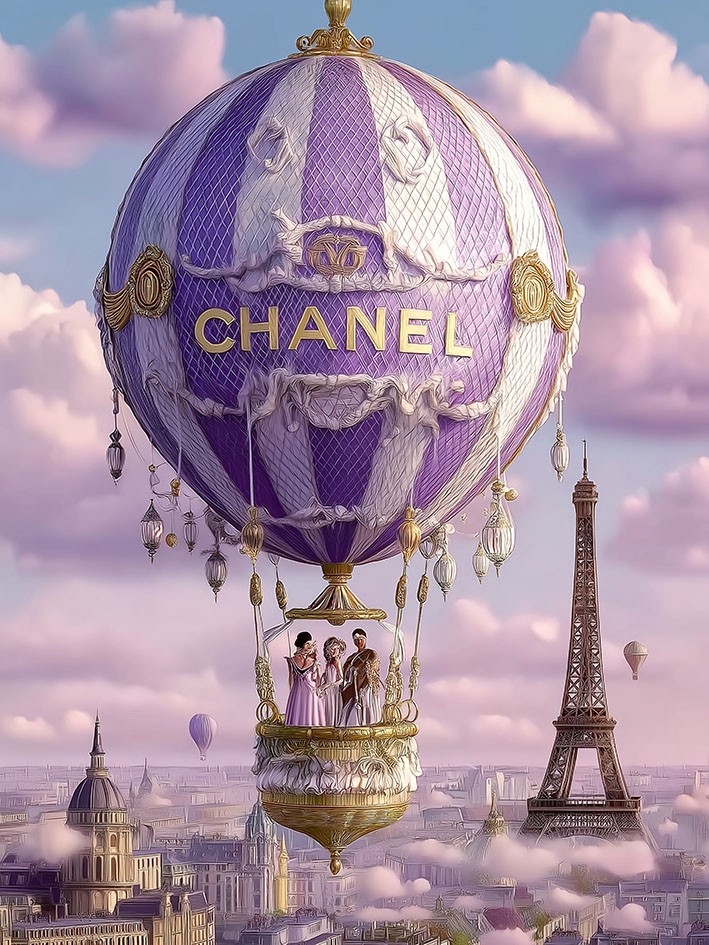 glass painting hot air balloon purple - Eliassen.nl