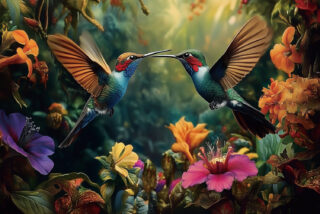 glass painting two colorful hummingbirds - Eliassen.nl