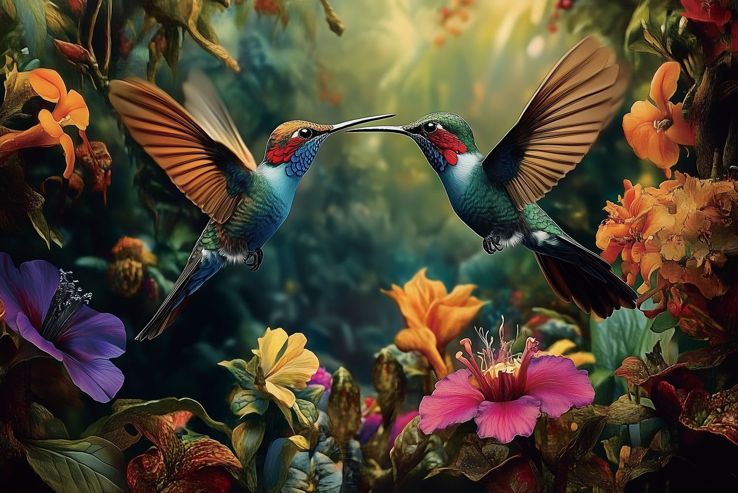 glass painting two colorful hummingbirds - Eliassen.nl